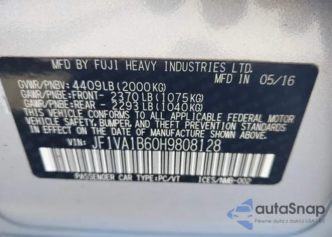 2017 Subaru Wrx z USA, uszkodzony, nr VIN JF1VA1B60H9808128